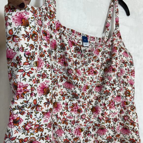 Old Navy XL Pink Floral Minidress Linen Smocked Pockets Tank Cottage Summer Cute - Picture 3 of 11
